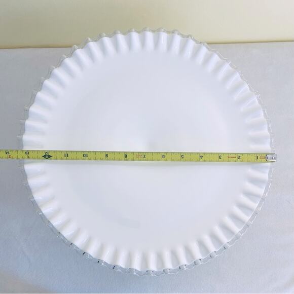 Vtg Fenton Silver Crest Ruffled Milk Glass Pedestal Cake Stand Plate Scalloped - Picture 11 of 15